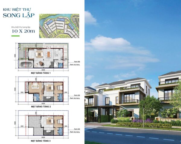Mặt bằng biệt thự song lập Aqua City