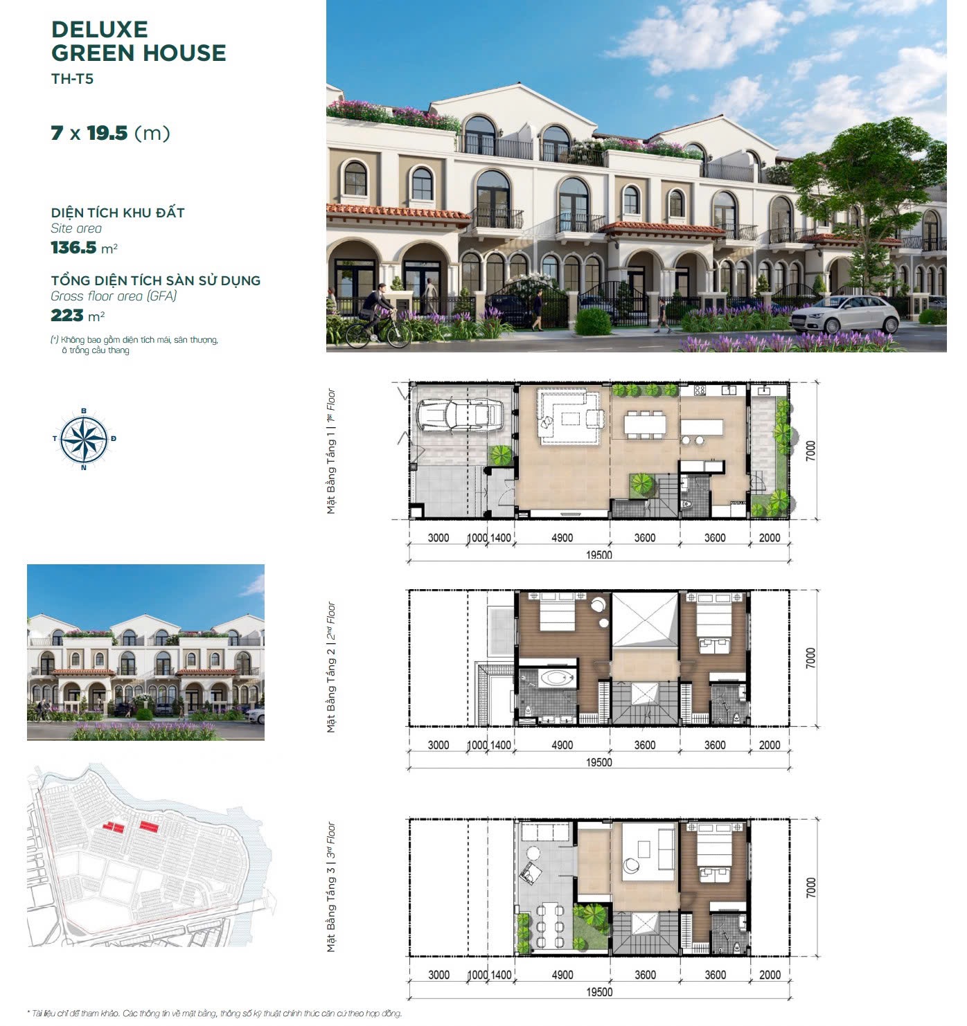 Mặt bằng thiết kế nhà phố 7x19.5 River Park 2 Aqua City