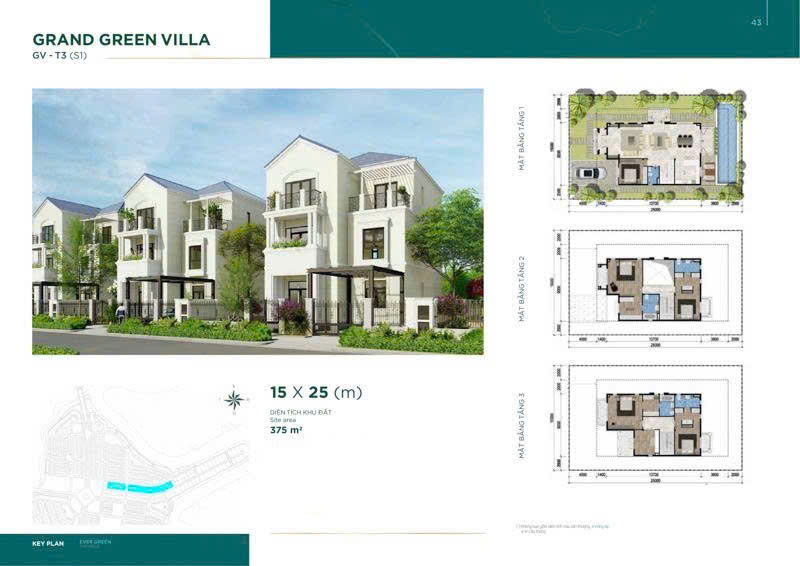 Biệt thự đơn lập 15x25 phân khu Ever Green 2 (The Stella), Aqua City giá hấp dẫn chỉ từ 60 triệu/m2