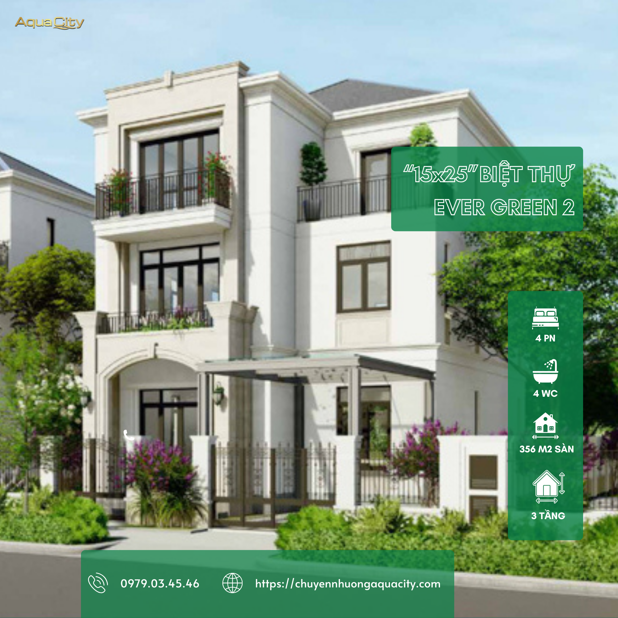 Biệt thự đơn lập 15x25, phân khu The Stella, Aqua City