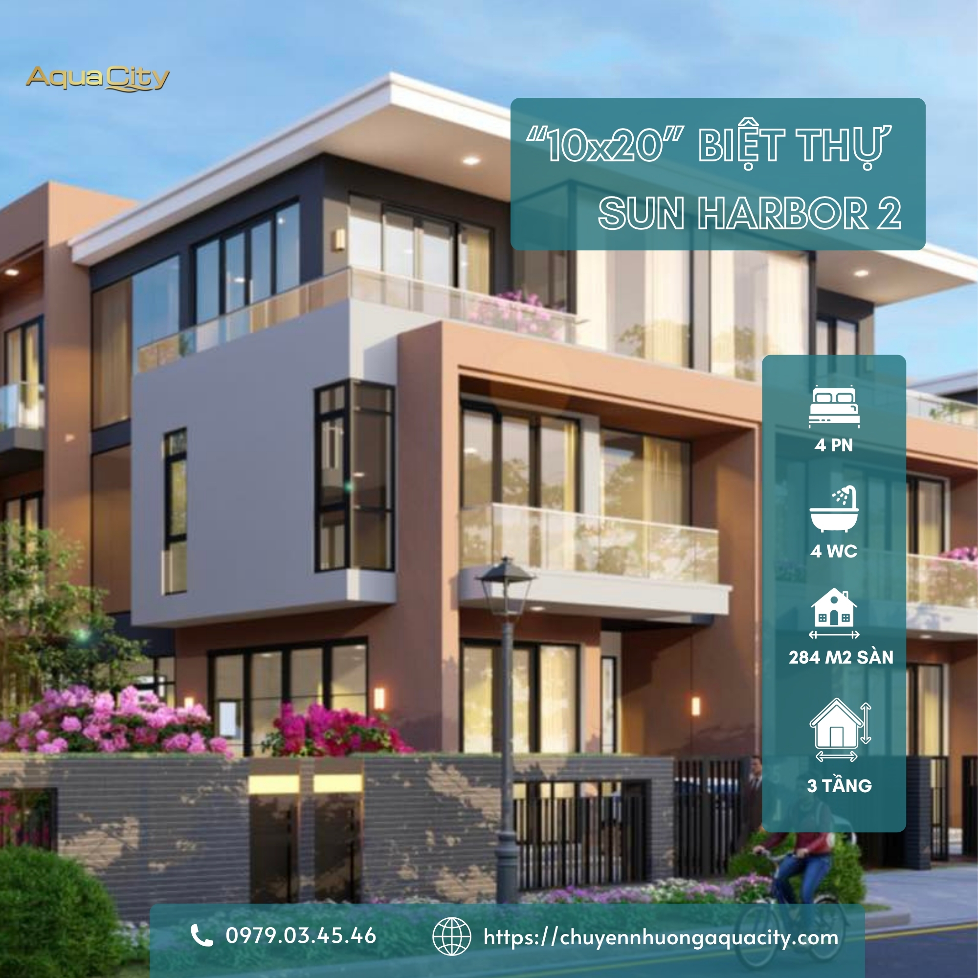 Biệt thự cạnh Clubhouse tại Sun Harbor 2, Aqua City mức giá ~59tr/m2