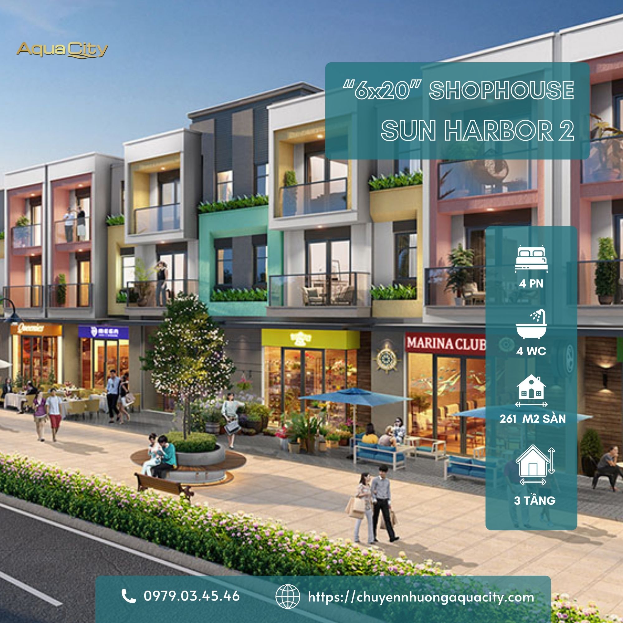 Shophouse 6x20 Sun Harbor 2, Aqua City - Vị trí khỏi chê, nhìn là muốn xuống tiền