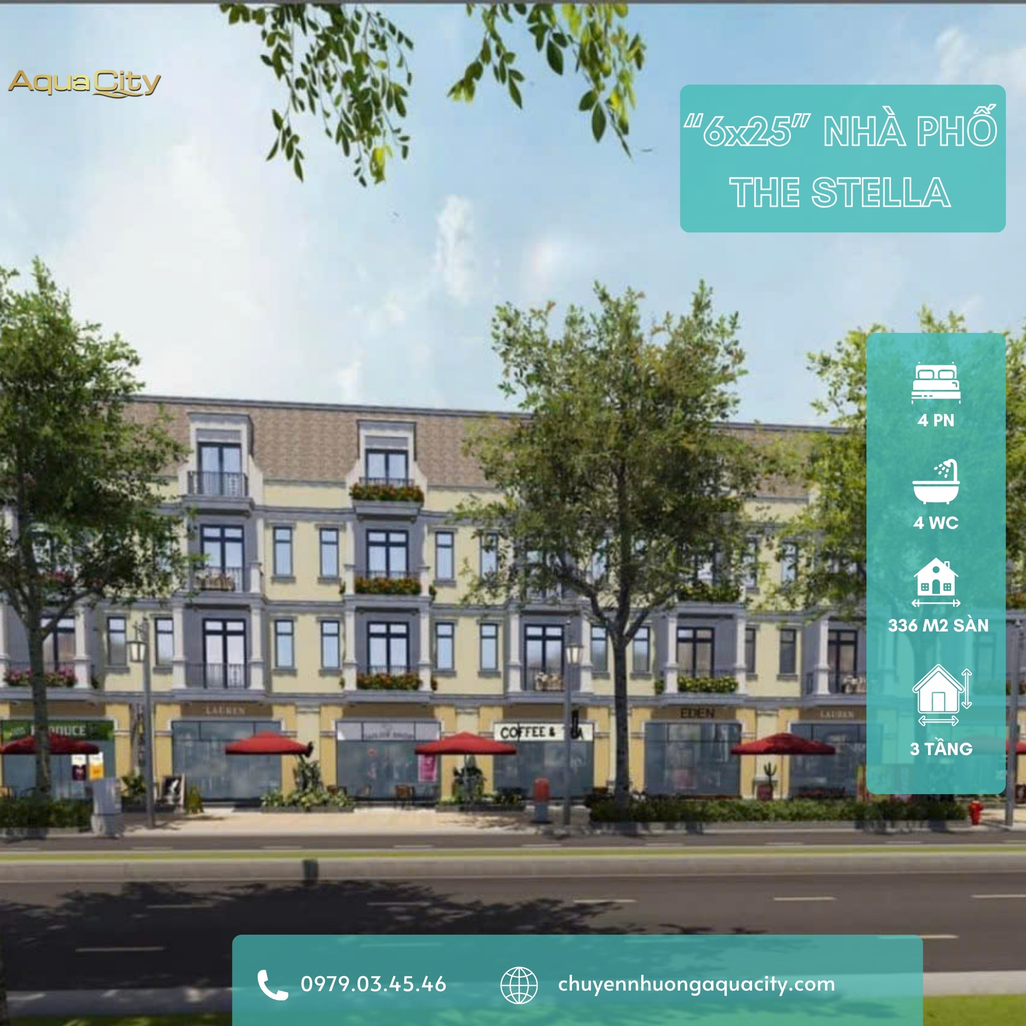 Shophouse trục đường 45m phân khu The Stella, Aqua City