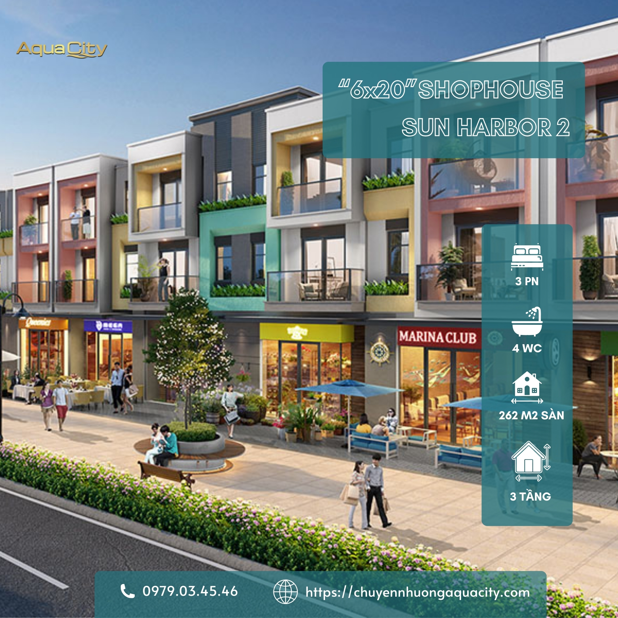 Shophouse trục đường 22m khu Suite, Aqua City