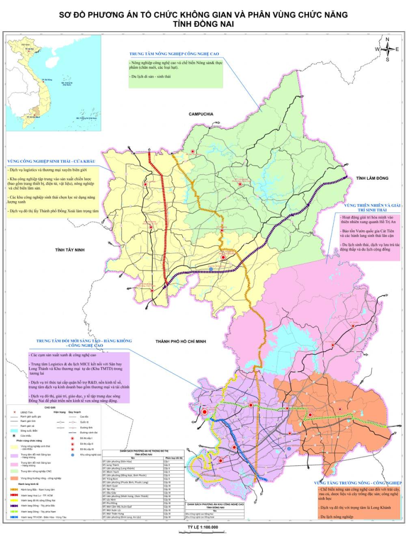 Sơ đồ phương án tổ chức không gian và phân vùng tỉnh Đồng Nai