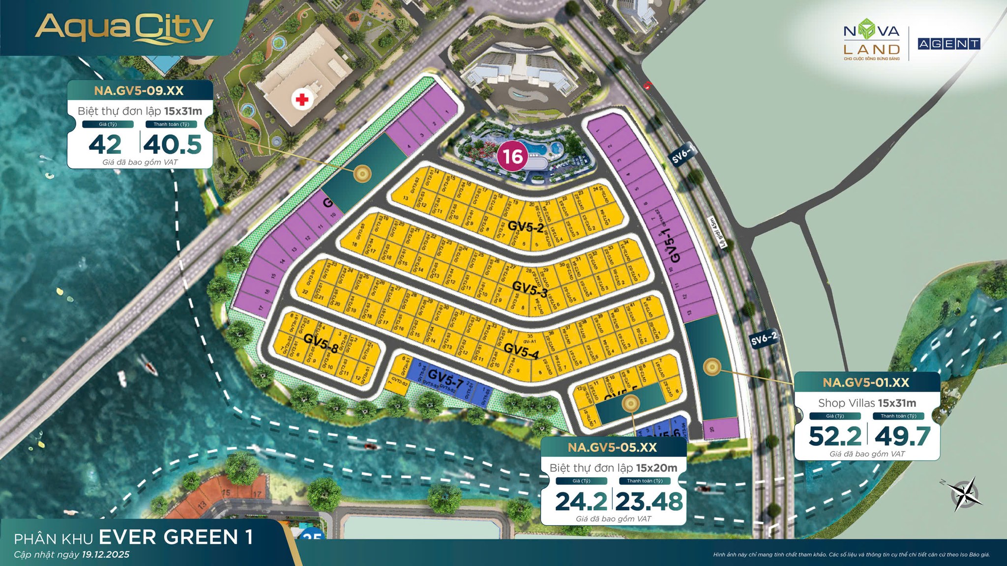 Bảng giá tổng hợp toàn bộ dòng biệt thự Ever Green 1 (Grand Villas), bao gồm các mức giá theo từng loại diện tích và vị trí.