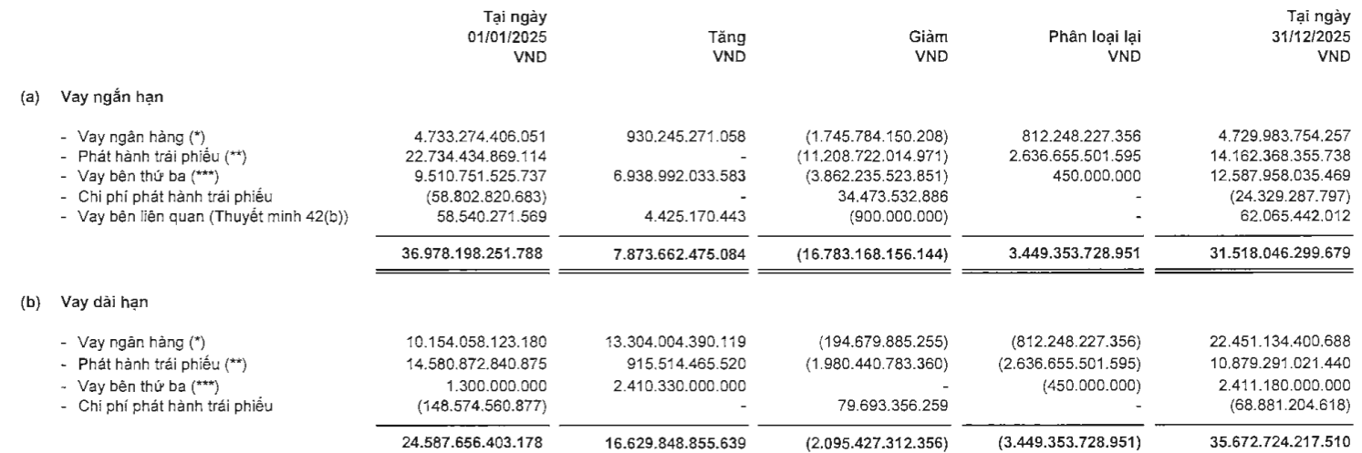 Nợ vay của Novaland (Ảnh: BCTC)